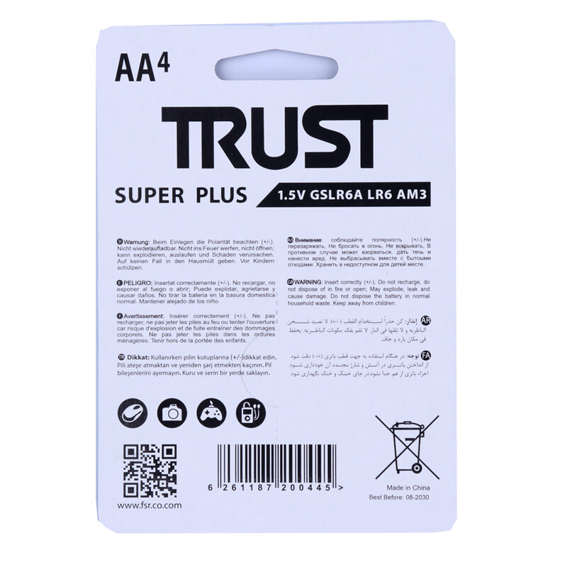 باتری چهارتایی قلمی تراست Alkaline Super Plus LR6کیفیت عالی