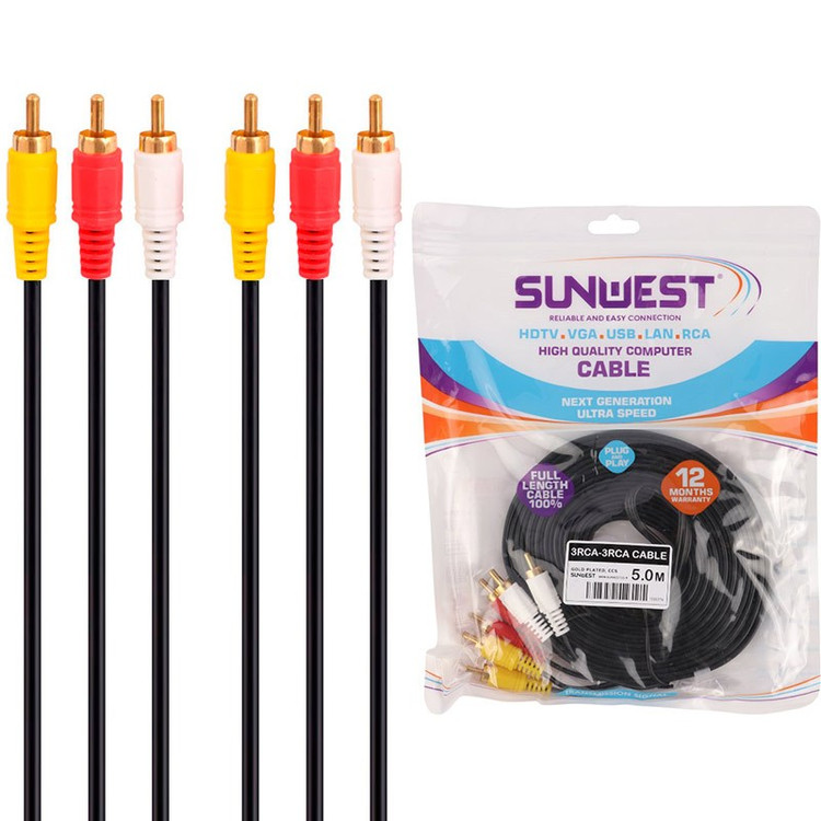 کابل 3 به 3 پنج متریSunwest AV RCA 5m
