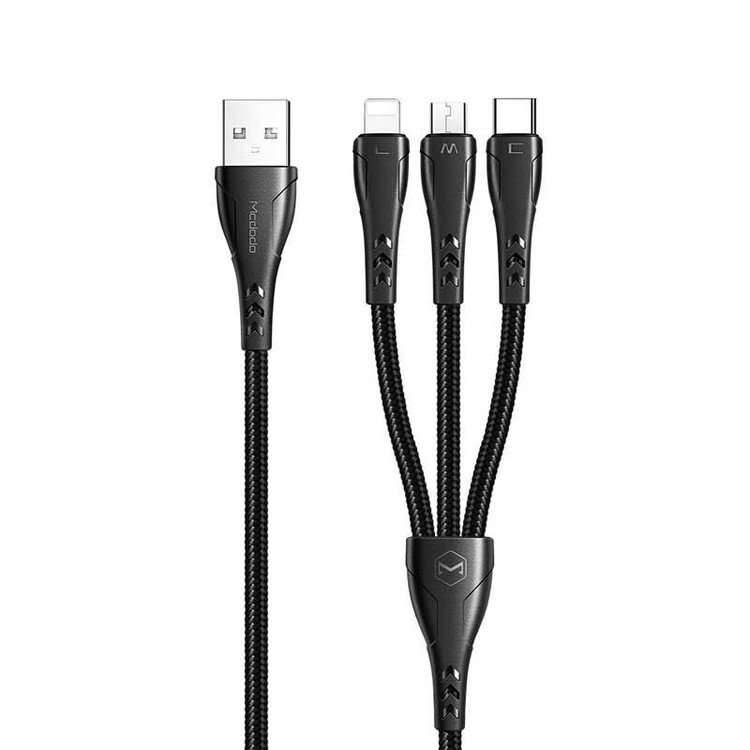 کابل سه سر فست شارژ 3 آمپر مک دودو طول 1.2 متر فست شارژ