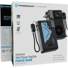 پاور بانک پاورولوژی مدل PPBMH104BK ظرفیت 20000 میلی امپر ساعت