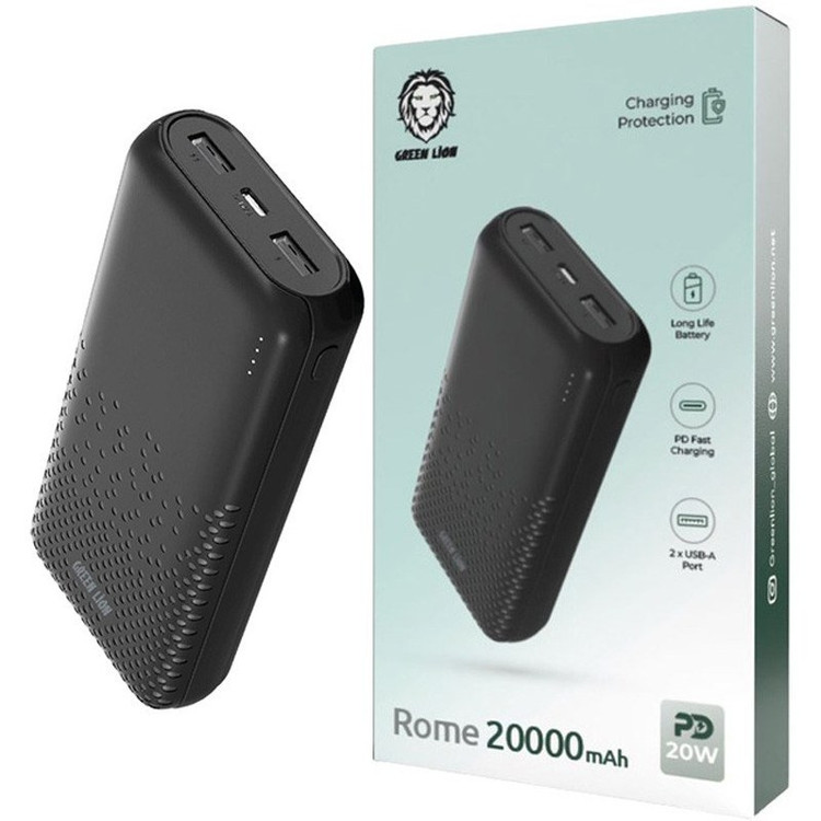 پاوربانک گرین لاین مدل Rome ظرفیت 20000 میلیآمپر ساعت 2پورت پک اصلی با کیفیت عالی