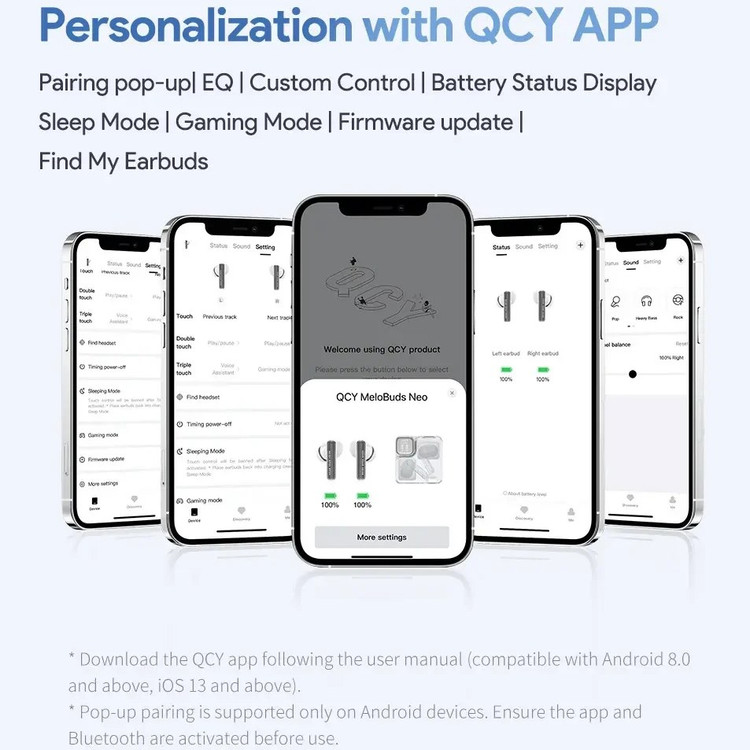 هدفون بلوتوثی کیو سی وای مدل QCY MeloBuds Neo بدون قابلیت نویز کنسلینگ با تضمین کیفیت و پک اصلی