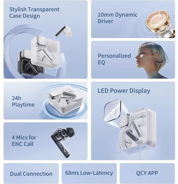 هدفون بلوتوثی کیو سی وای مدل QCY MeloBuds Neo بدون قابلیت نویز کنسلینگ با تضمین کیفیت و پک اصلی