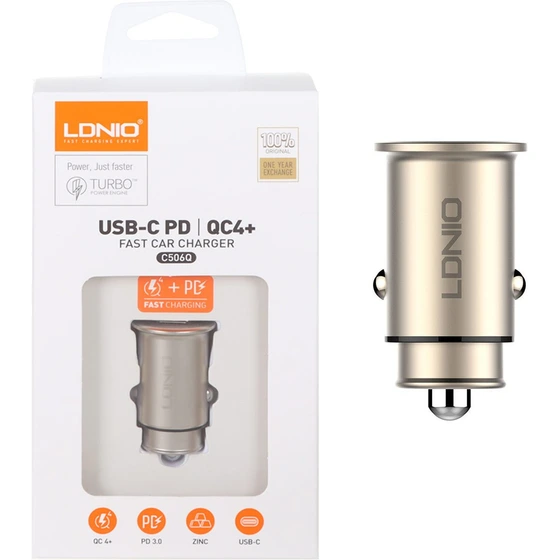 شارژر فندکی 30 وات الدینیو مدل C506Q به همراه کابل تبدیل USB-Cبا تضمین کیفیت و اصلی بودن
