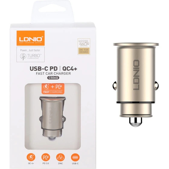 شارژر فندکی 30 وات الدینیو مدل C506Q به همراه کابل تبدیل USB-Cبا تضمین کیفیت و اصلی بودن
