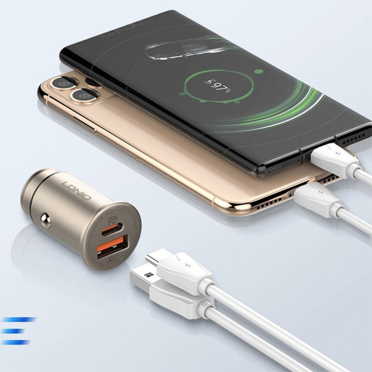 شارژر فندکی 30 وات الدینیو مدل C506Q به همراه کابل تبدیل USB-Cبا تضمین کیفیت و اصلی بودن