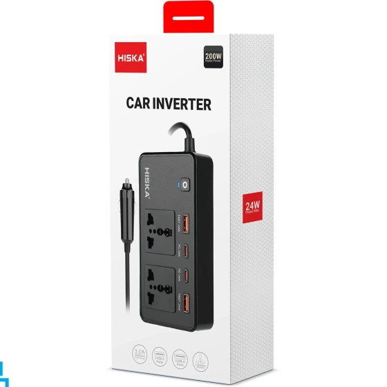 شارژر فندکی هیسکا مدل CH-5519 ظرفیت ۲۰۰ وات پک اصلی و فست شارژ
