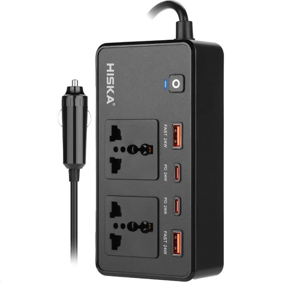 شارژر فندکی هیسکا مدل CH-5519 ظرفیت ۲۰۰ وات پک اصلی و فست شارژ