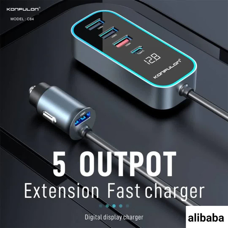 شارژر فندکی کانفلون c84دارای4پورت وفست شارژ با کیفیت عالی