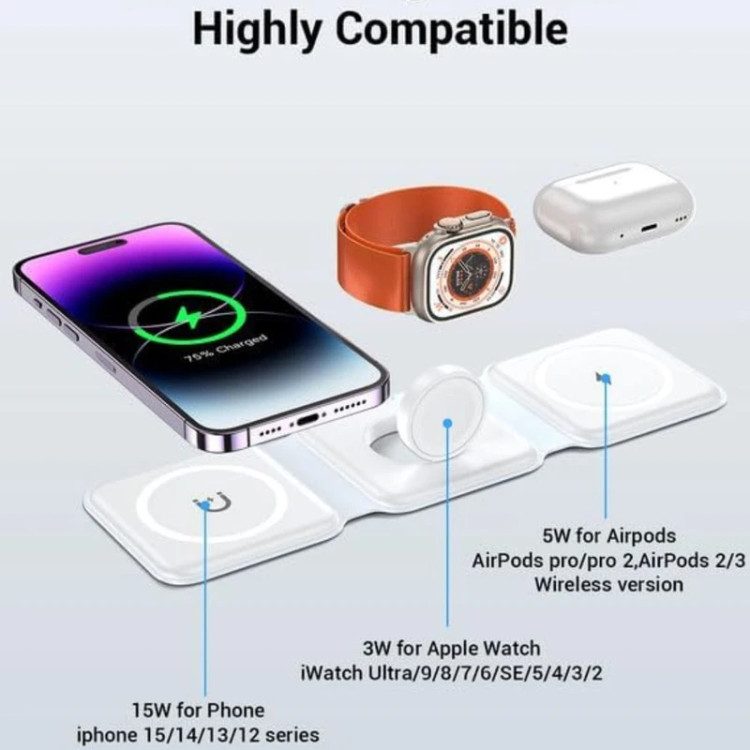 شارژر بی سیم مدل 3in1 magnetic wireless chargerهمراه با تست سلامت قبل از تحویل