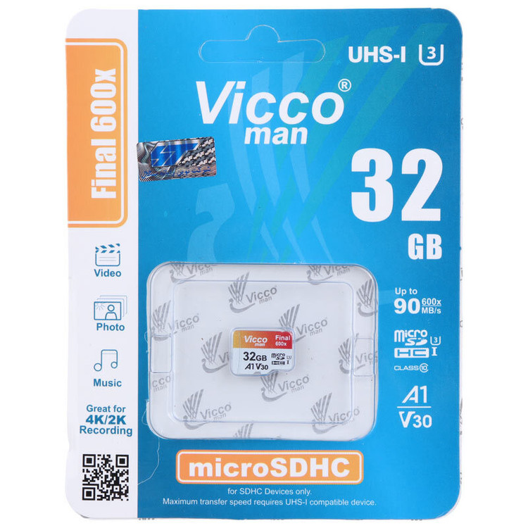 رم مموری میکرو 32 گیگ ویکومن Vicco Man Final 600x A1 V30 U3 C10 90MB/s
