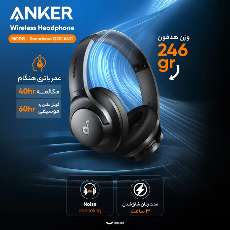 هدفون بلوتوثی انکر مدل Soundcore Q20i با نویز کنسلینگ فعال (ANC)